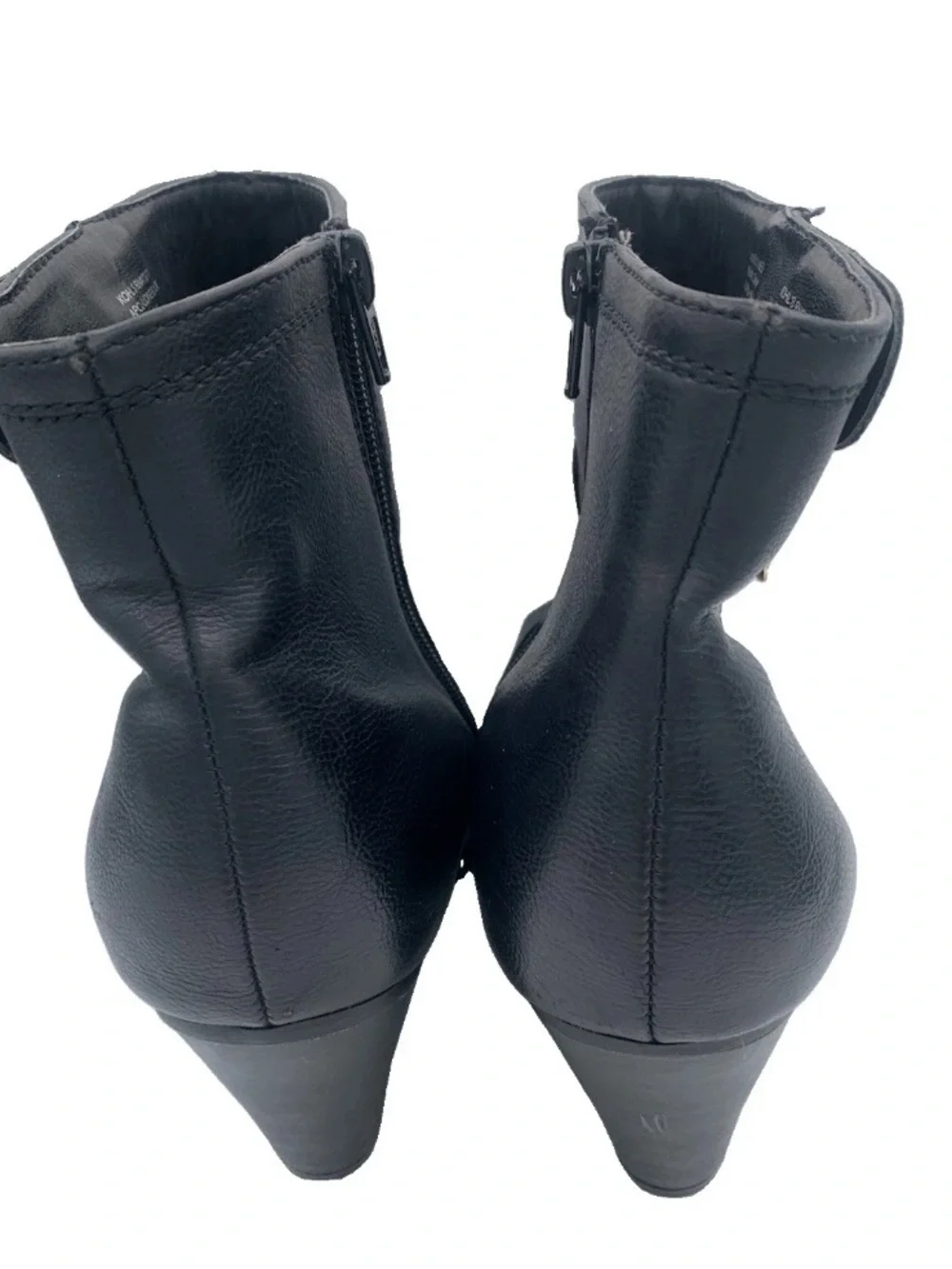 Apt 9 Claudine Gold Hardware Detail Vegan Black Leather Block Heel Boots Sz 10